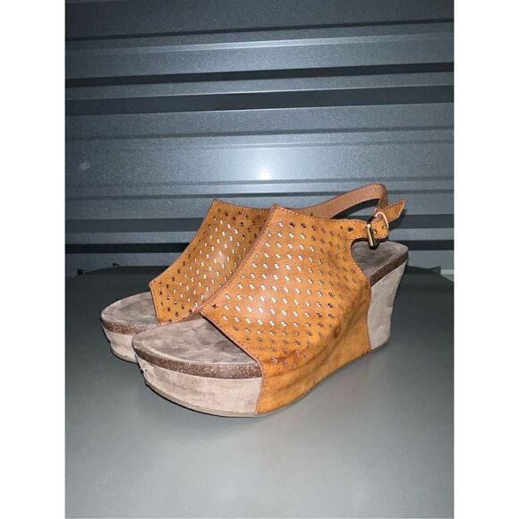 Saddle Leather Mata Open Toe Wedge Heels Size 10 - Picture 1 of 6